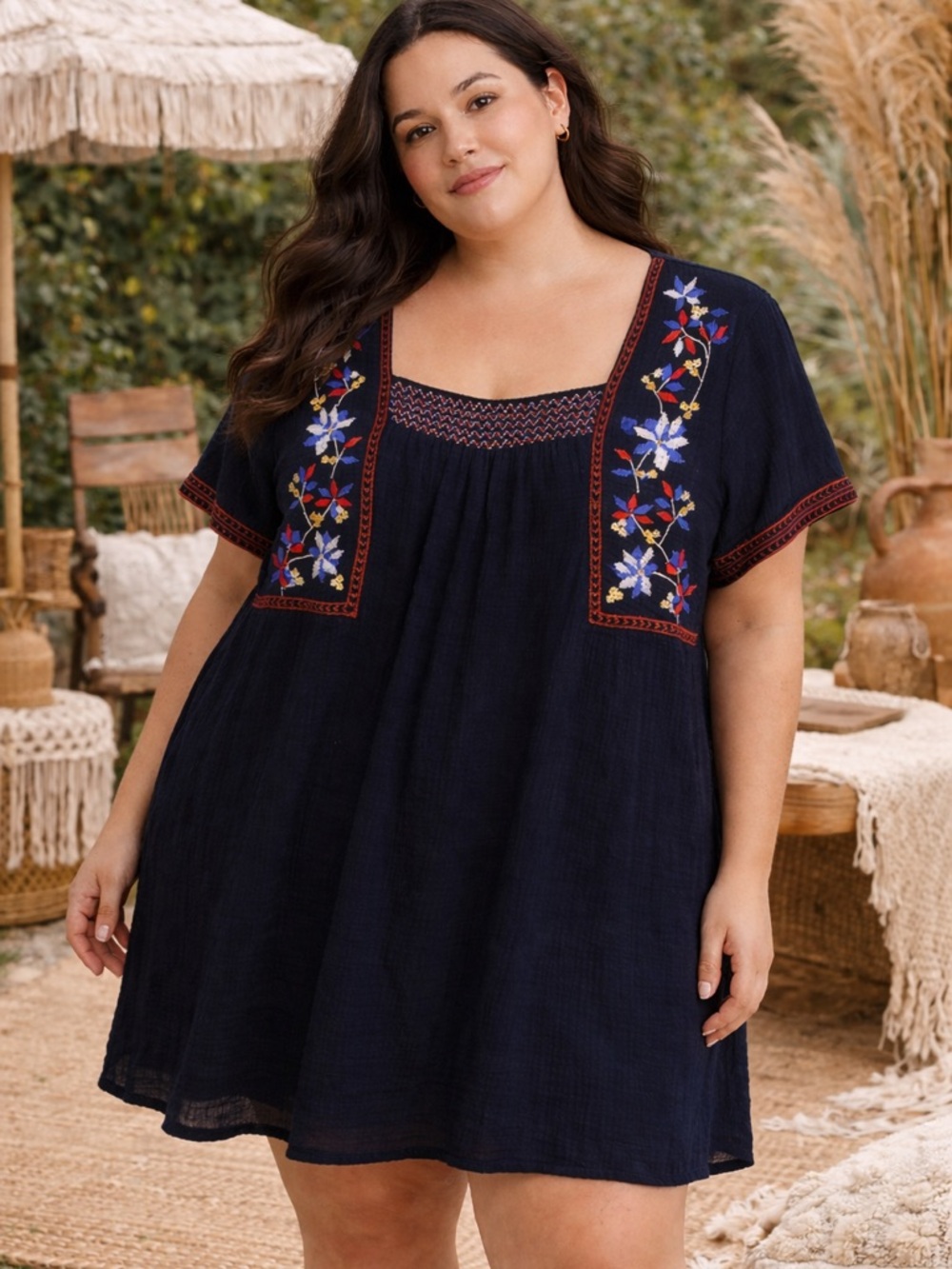 Old Navy Black Embroidered Mini Dress